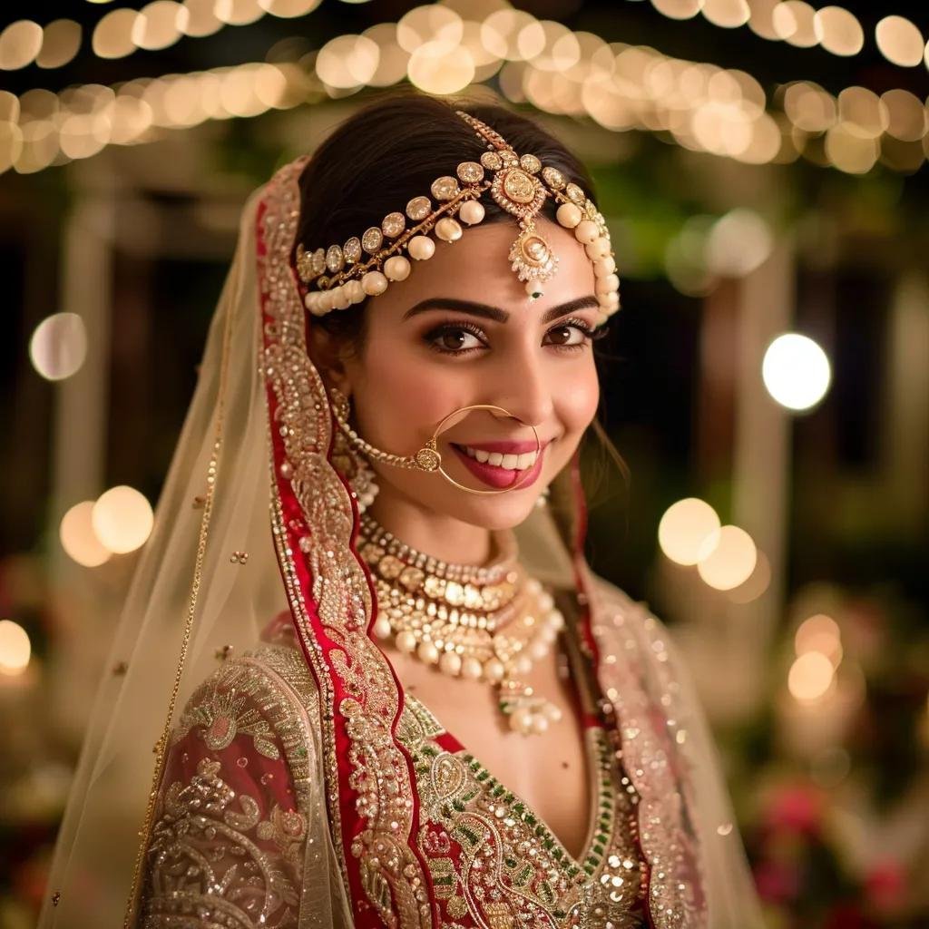 Bridal makeup showcasing elegance and beauty in a wedding setting